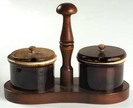 Gourmet Brown Two Piece Condiment Set W/Lid&Stand