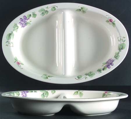Grapevine 14" Oval Divided Vegetable Bowl