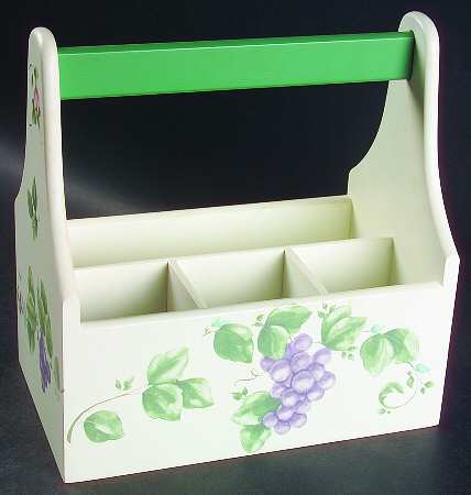 Grapevine Wood Silverware/Napkin Caddy