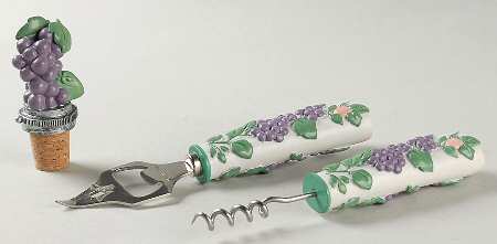 Grapevine 3pc Bar Set-Bottle Opener, Corkscrew, Wine Stopper