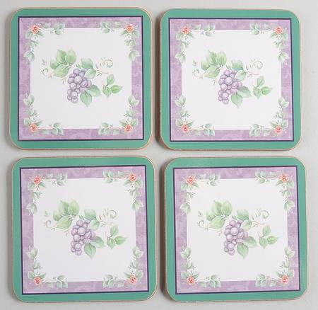 Grapevine (4 Pc) Cork Back Square Coaster Set