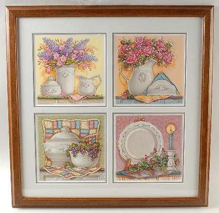 Heirloom 22" X 22" Framed Picture W/4 Wood Tiles