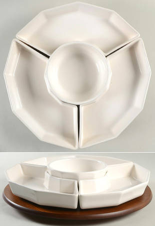 Heritage White (5 Pc) Lazy Susan (3 Sides, 1 Center & Wood Base)