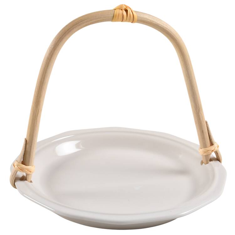 Heritage White 5 3/8"-5 5/8" Bamboo Handled Serving Plate  HC