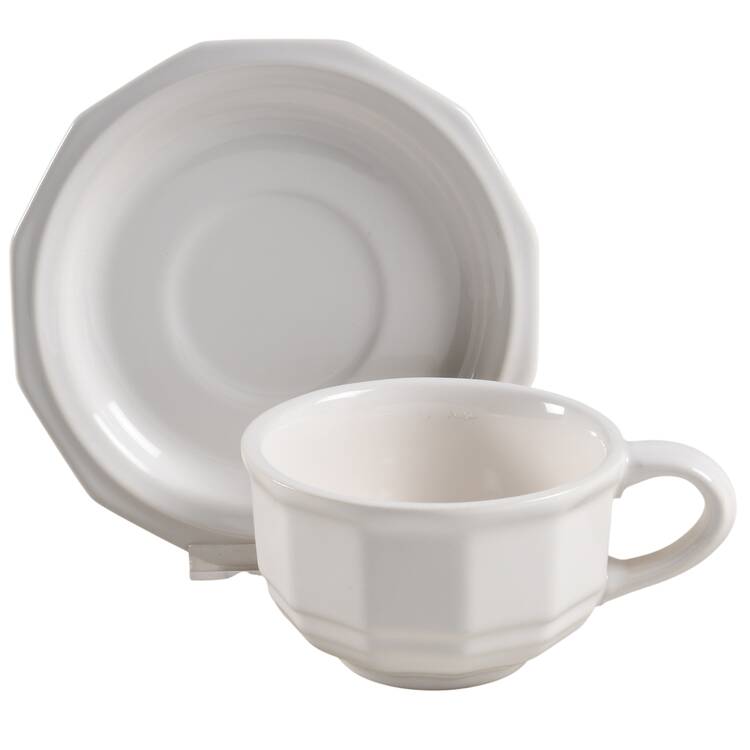 Heritage White Flat Cup & Saucer Set