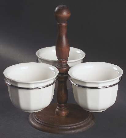 Heritage White Jam/Relish Server & Metal/Wood Stand