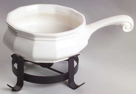 Heritage White Fondue Pot Open with Warmer Stand