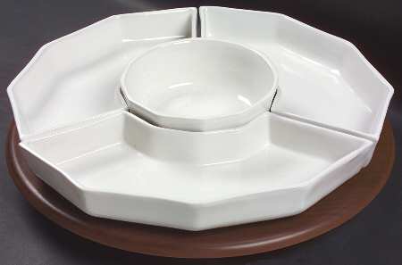 Heritage White (5 Pc) Lazy Susan (3 Sides,1 Center,1 Plastic Base