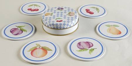 Hopscotch (Fruit) Coaster Set - 7 Piece (6 Coasters and Metal Box)