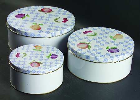 Hopscotch (Fruit) Round Storage Tin & Lid (Set of 3)