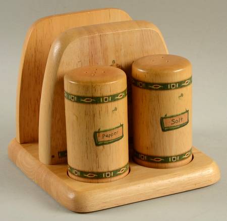 Naturewood All Wood Napkin, Salt and Pepper Set with Tray