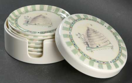Naturewood Plastic Coaster - Set of 6 & Holder with Lid