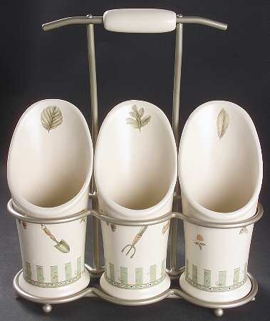 Naturewood Flatware Caddy-3 Holders & Metal Caddy by Pfaltzgraff