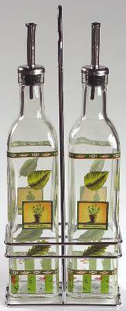 Naturewood Set of 2 Glass Oils W/Drizzle Spouts & Metal Caddy