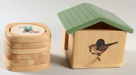 Naturewood 6 Pc Birdhouse Ceramic Wood Frame Coaster Set