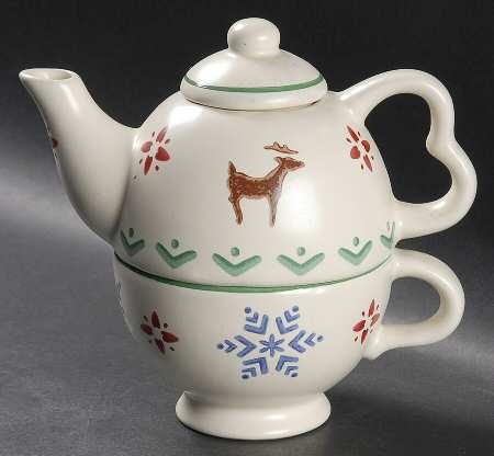 Nordic Christmas Individual Teapot & Lid with Cup by Pfaltzgraff
