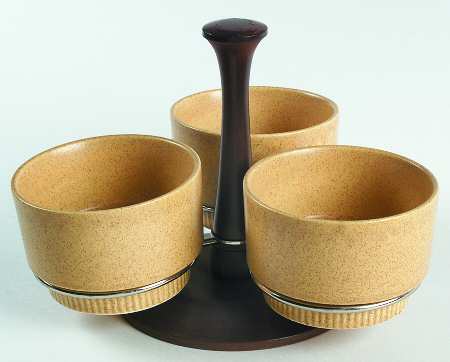 Nordic Gold 3-Piece Condiment Set with Wood Stand