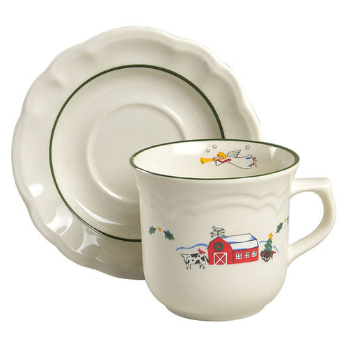Snow Village Flat Cup & Saucer Set