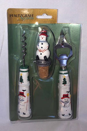 Snow Village 3pc Bar Set-Bottle Opener, Corkscrew, Wine Stopper