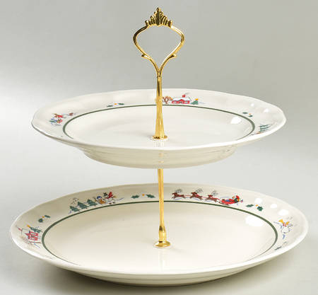 Snow Village 2 Tiered Serving Tray (Dinner & Salad Plate)