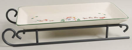 Snow Village Sled Server-11" Rectangular Tray W/Iron Sled Stand