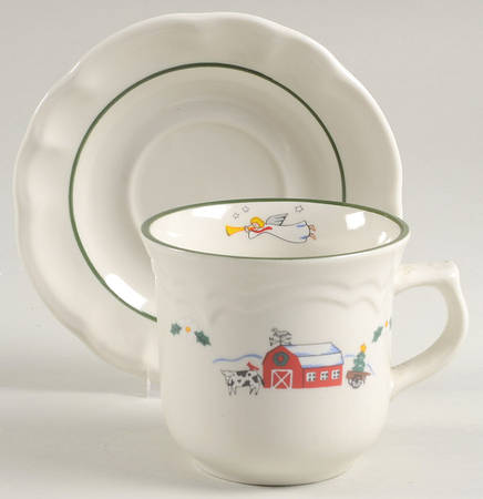 Snow Village Flat Cup & Saucer Set