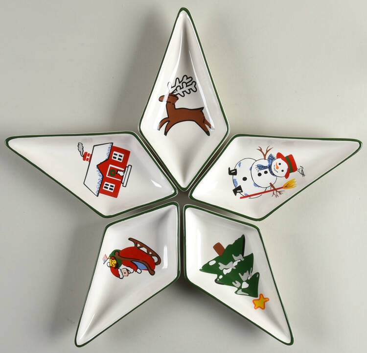 Snow Village 5 Individual Sections Star Shaped Dish