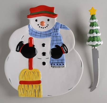 Snow Village Cheese Tray and Slicer