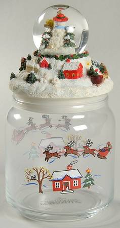 Snow Village Glass Candy Jar & Snowglobe Lid