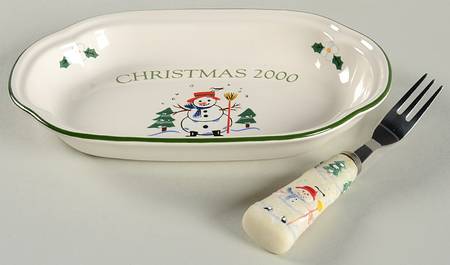 Snow Village Hors d'Oeuvre Set (Tray and Fork)
