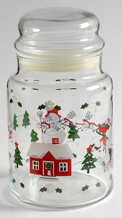 Snow Village Glassware Candy Jar & Lid