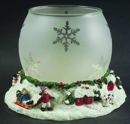 Snow Village 2 Piece Sculptured Tea Light Globe