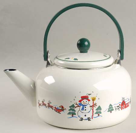 Snow Village Metal Kettle & Lid
