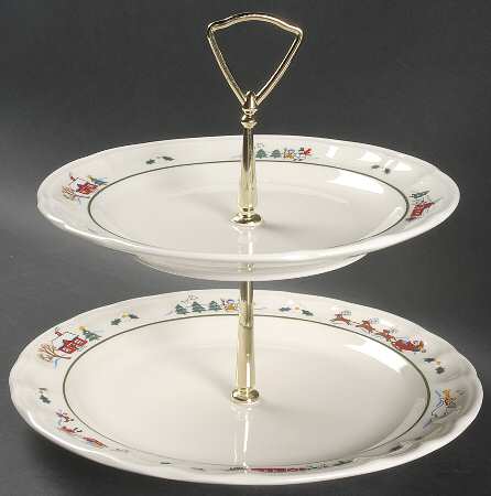 Snow Village 2 Tiered Serving Tray (Dinner & Salad Plate)