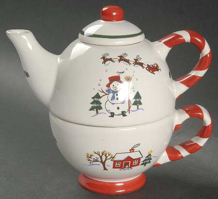 Snow Village Individual Teapot & Lid with Cup