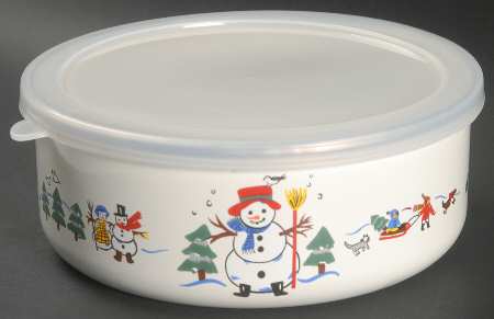 Snow Village 6 5/8" Metal Bowl W/Plastic Lid
