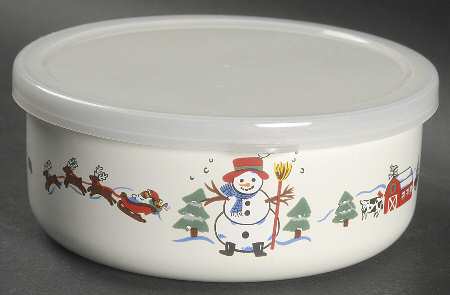 Snow Village Bowl-Metal 5 3/4 W/Plastic Lid