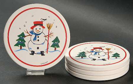 Snow Village Round (Thirsty) Stone Coaster - Set of 4