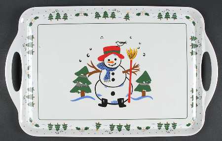 Snow Village 19" Rectangular Handled Serving Melamine Tray