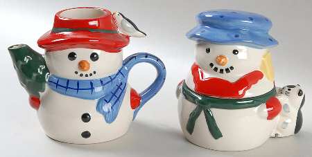 Snow Village Figural Creamer & Sugar Set