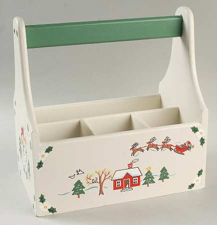 Snow Village Wood Silverware/Napkin Caddy