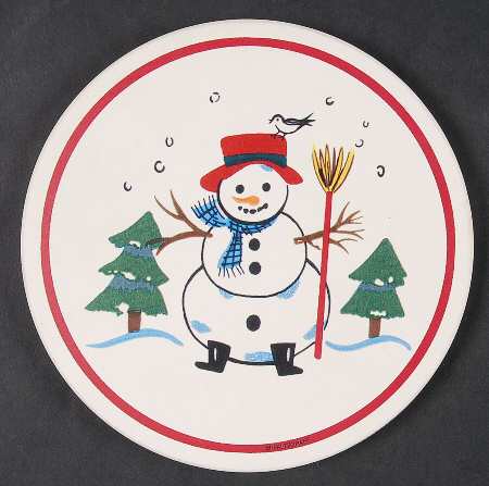 Snow Village Round Cork Back Trivet