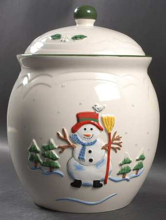 Snow Village Large Cookie Jar/Canister & Lid