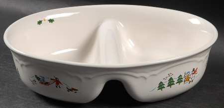 Snow Village 10" Oval Divided Vegetable Bowl