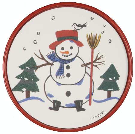 Snow Village Round Coaster with Plastic Back