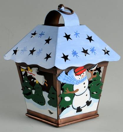 Snow Village Hanging Pierced Metal Lantern