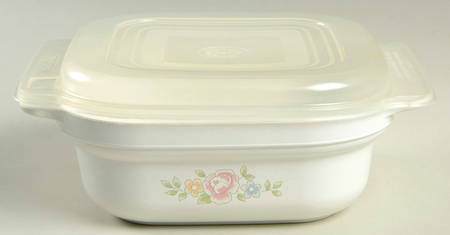 Tea Rose 1 Qt Sq Oven/Microwave Casserole W/Plastic Lid