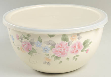 Tea Rose 8" Metal Mixing Bowl & Plastic Lid