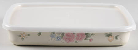 Tea Rose 10" Rectangular Metal Baker W/Plastic Lid