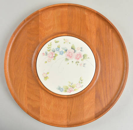 Tea Rose Wood Lazy Susan with China Tile